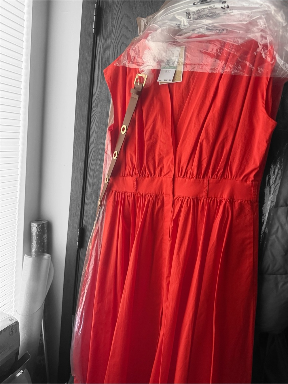 Michael Kors Optic Orange Belted Pleated Dress NWT Size Large - Picture 4 of 12
